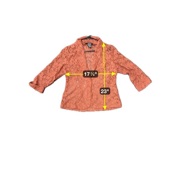 LM Studio Lace Rust Orange Medium Open Front Blazer Floral Cottagecore Feminine - Picture 6 of 9